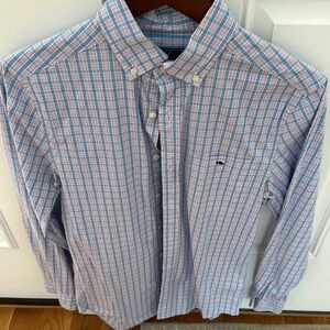Vineyard Vines Men's Pink and Blue Plaid Shirt